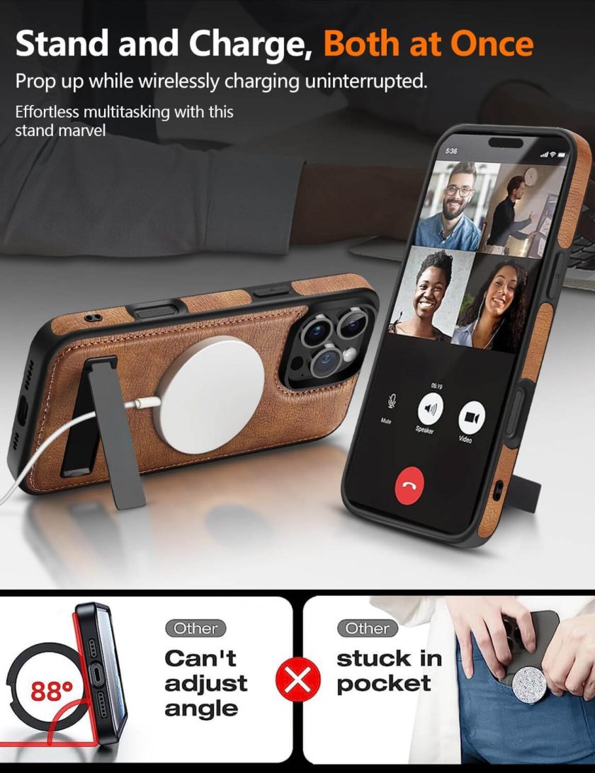 iPhone 16 Pro Leather Case With Kickstand