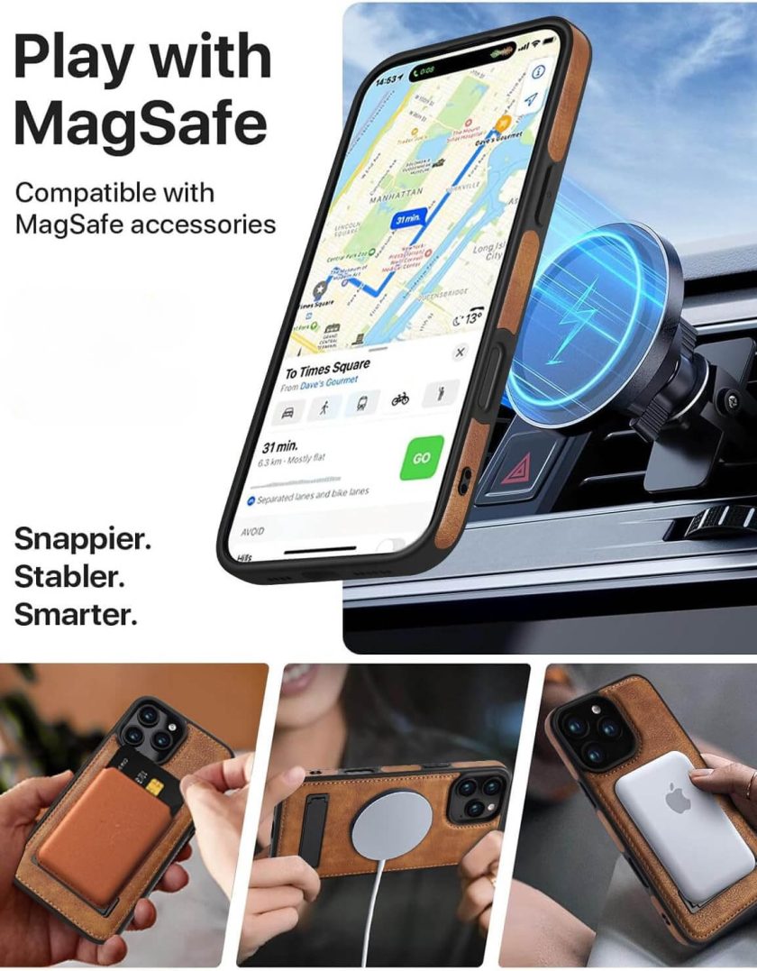 iPhone 16 Pro Leather Case With Kickstand