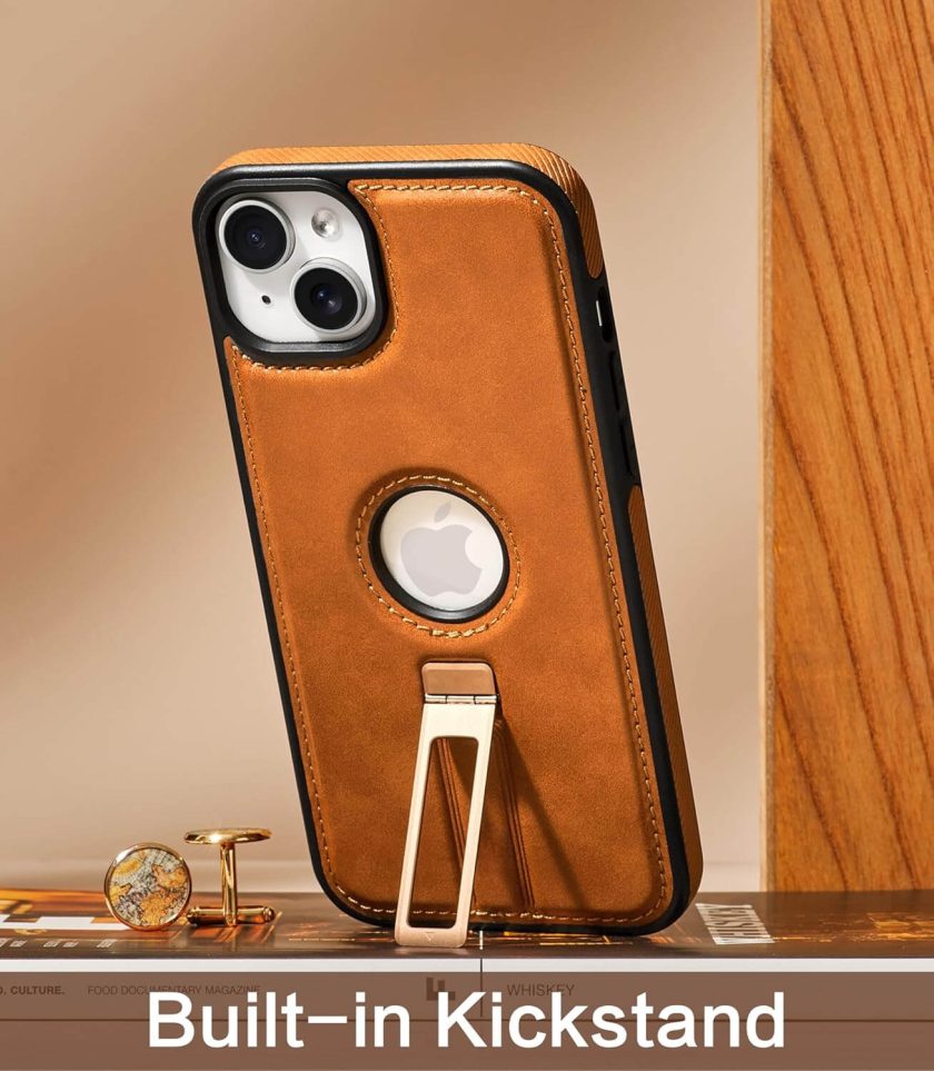 iPhone 15 Leather Case With Kickstand